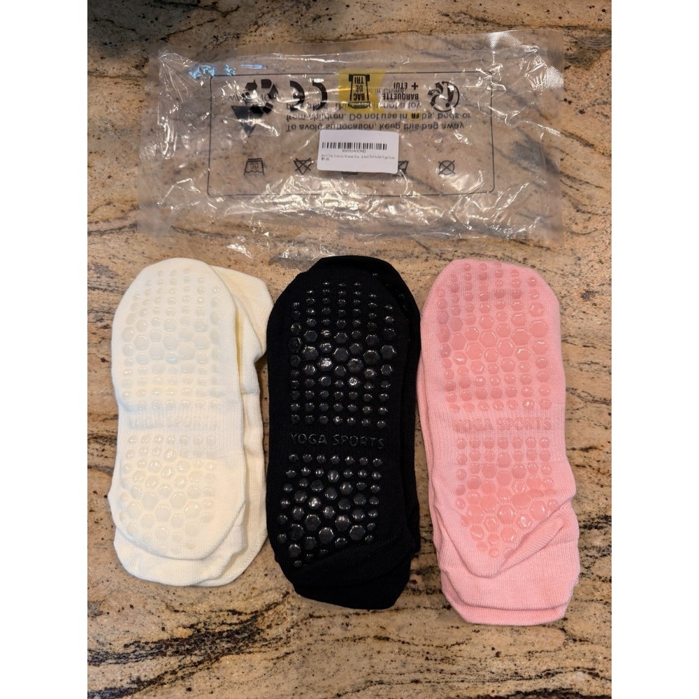 3 PACK Yoga Socks Non-slip  Pilates Workout Dance Home Sz Women's 5.5-9